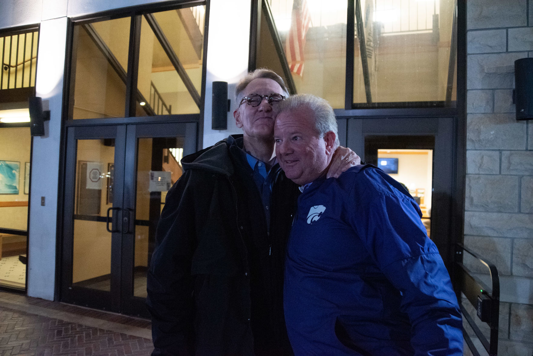 Kent Glasscock hugs Mark Hatesohl